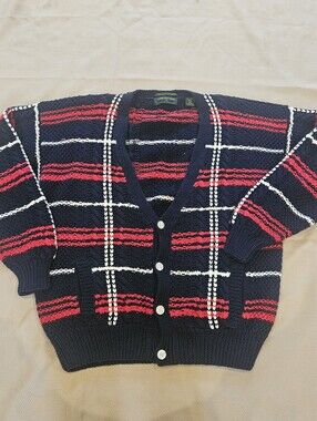 Embassy Row Special Edition hand-knit Cotton USA Cardigan Sweater Red Blue XL